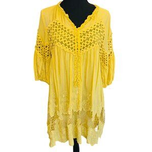 Silk Yellow Crochet Bohemian Tunic Dress Lace Hem Marioretto S Cottage Core